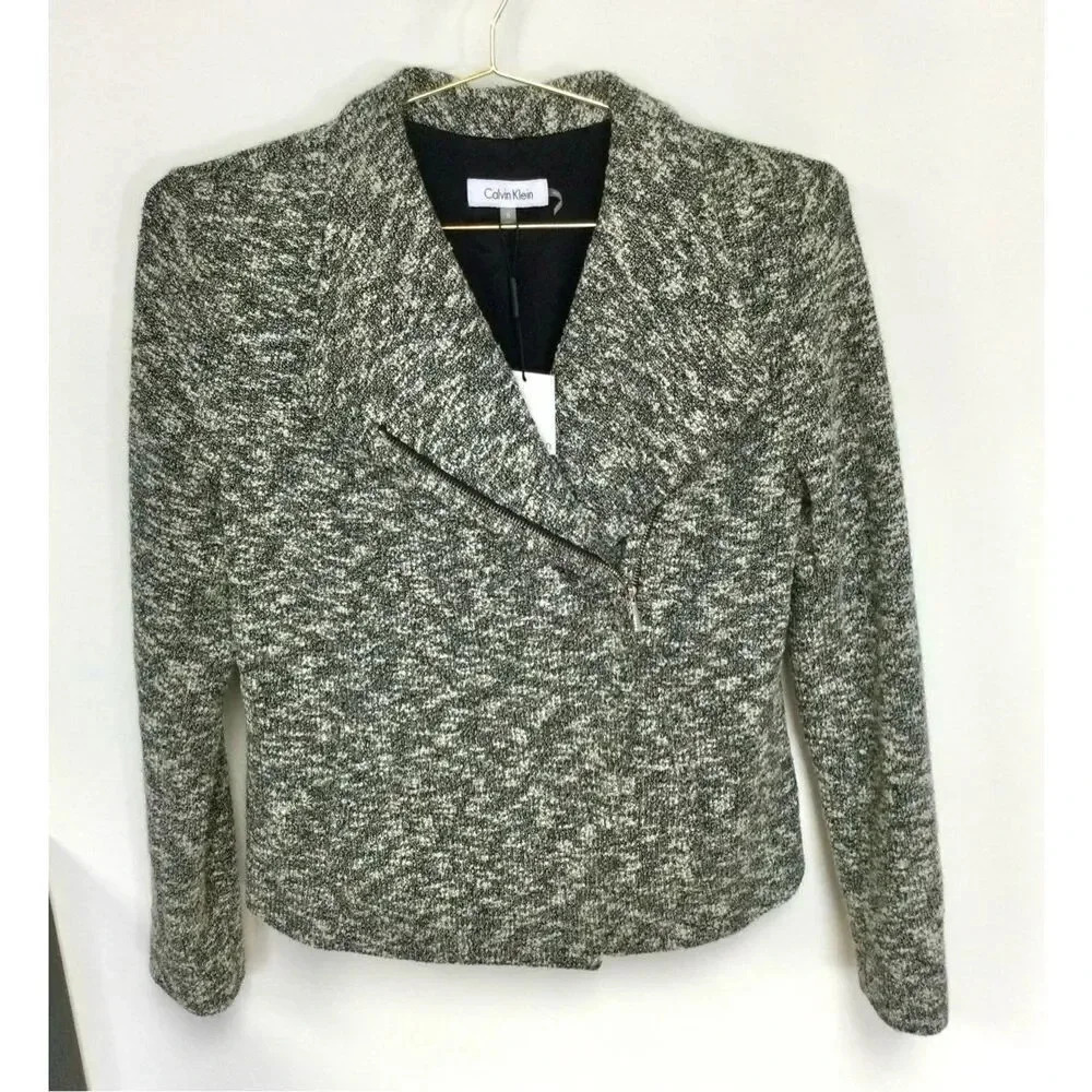 Calvin Klein Womens Gray Collared Zipper Asymmetric Blazer Jacket Small NWT $159